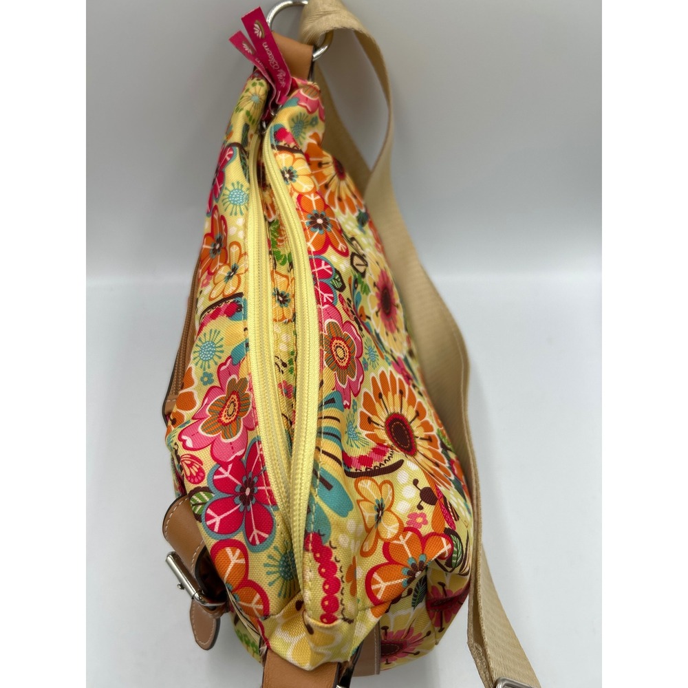 Lily Bloom Floral Honey Bee Crossbody Bag Karma Canvas Yellow Multi Hobo Purse - Picture 4 of 8